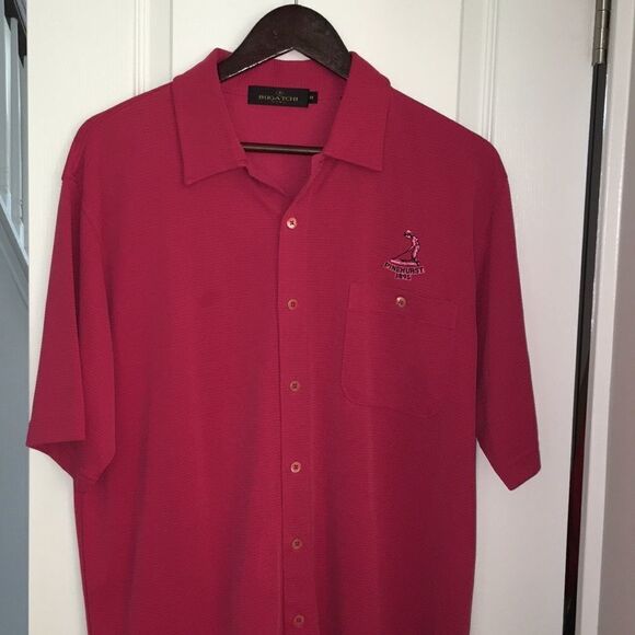 Bugatchi Uomo Pinehurst Resort NC Putter Boy Hawaiian Luau Aloha Shirt M Red - Picture 1 of 4